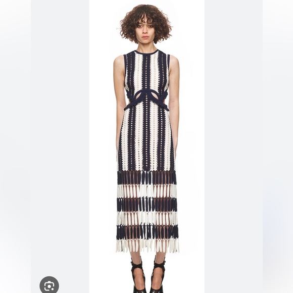 Self-Portrait Navy and Cream Maxi Dress